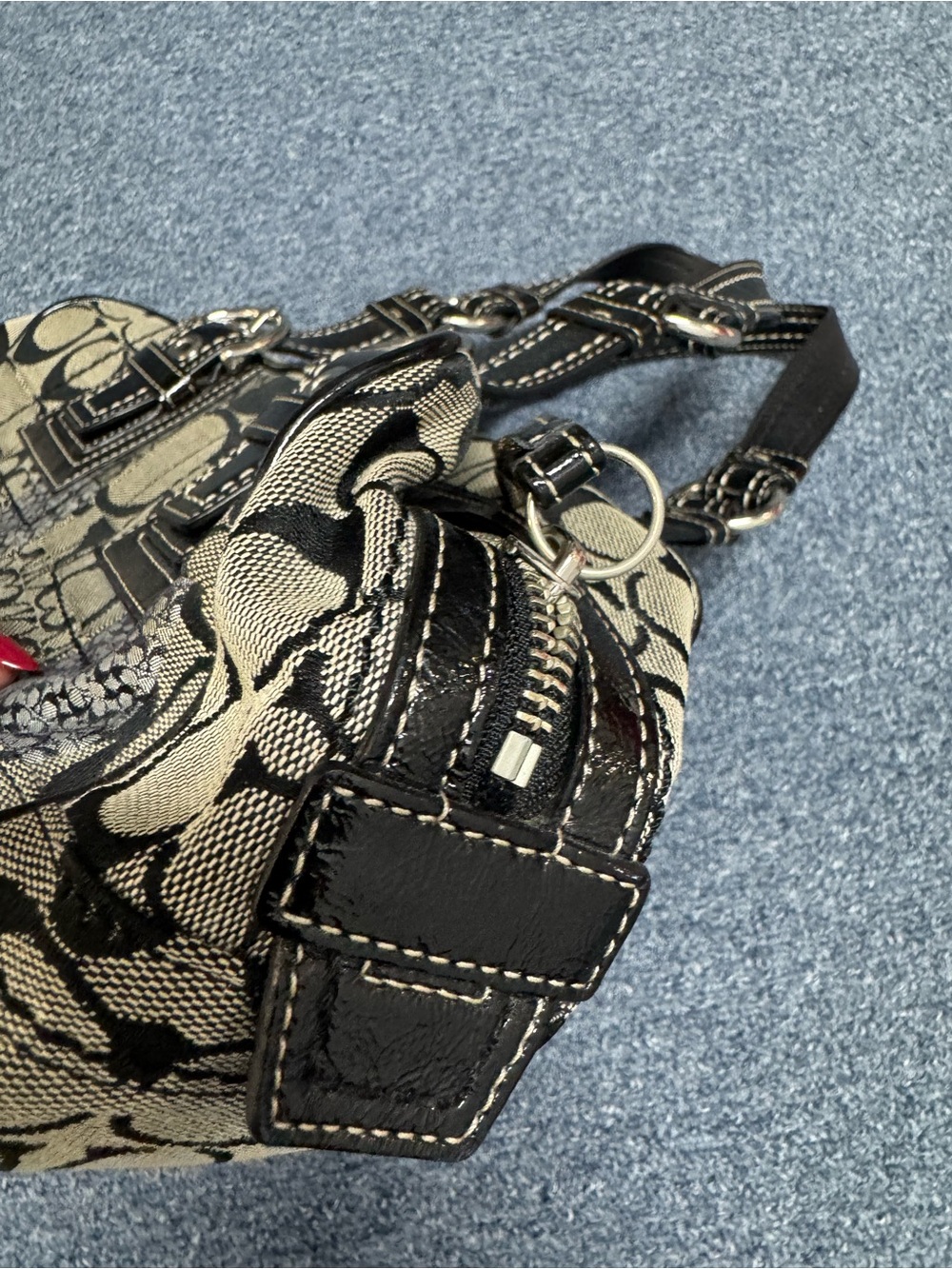 Coach Soho Satchel Patchwork Gray Signature Shoulder Boston Bag Y2K # F12317 - Picture 14 of 16